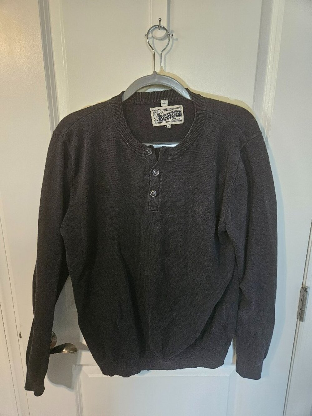 Schott Bros Navy Blue 3-Button Henley Sweater Medium 100% Cotton